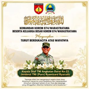 Komandan beserta Keluarga Besar Korem 074/Warastratama turut berduka cita atas wafatnya Jenderal TNI (Purn) Ryamizard Ryacudu, Kasad ke-23.